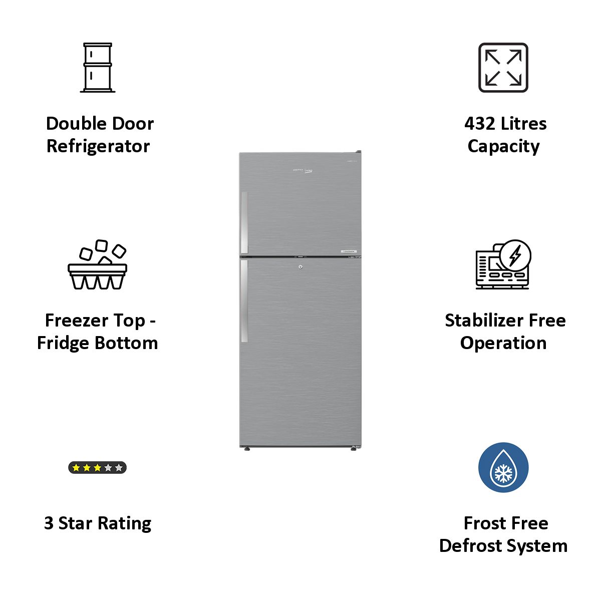 Buy Voltas Beko 432 Litres 2 Star Frost Free Double Door Refrigerator